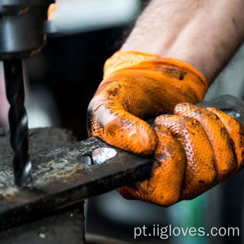 Textura de diamante de tela anti-sugestão 8 mil espessos laranja sintética resistente a produtos mecânicos de nitrila mecânica de produtos químicos